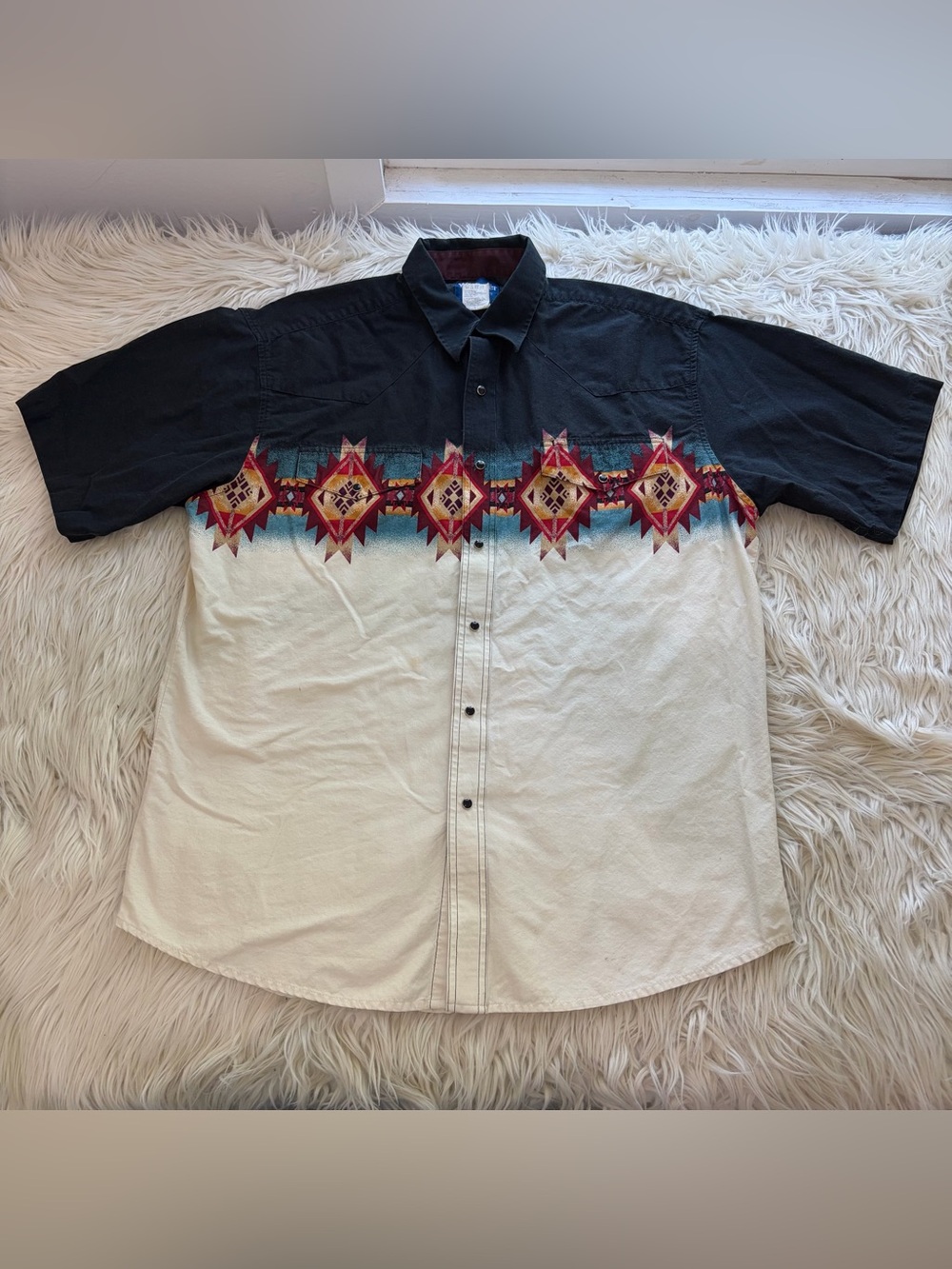 Vintage Wrangler Aztec Pearl Snap Shirt Rodeo Western Cowboy Men’s Size XL